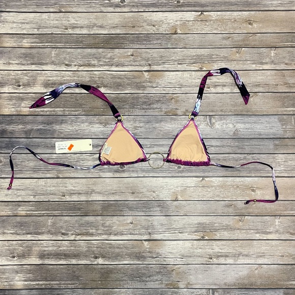 Cyn and Luca Purple White Tie Dye Ring Sliding Triangle Bikini Top NWT Small NOS - Picture 6 of 12